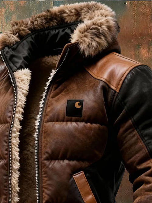 Chaqueta acolchada retro para hombre con cuello de doble capa, forrada cálidamente con algodón / chaqueta para exteriores