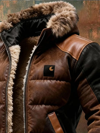 Chaqueta acolchada retro para hombre con cuello de doble capa, forrada cálidamente con algodón / chaqueta para exteriores