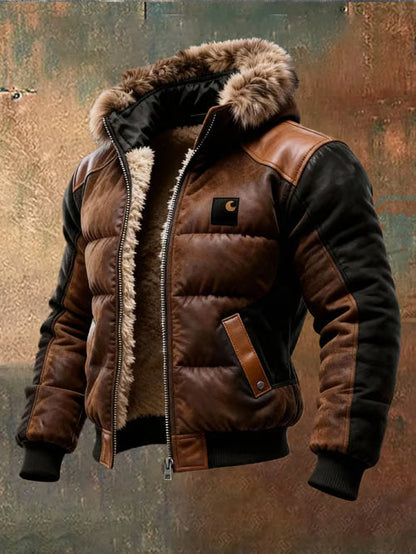 Chaqueta acolchada retro para hombre con cuello de doble capa, forrada cálidamente con algodón / chaqueta para exteriores